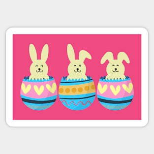 Three Easter Smiling Bunnies in Colorful Eggs Sticker